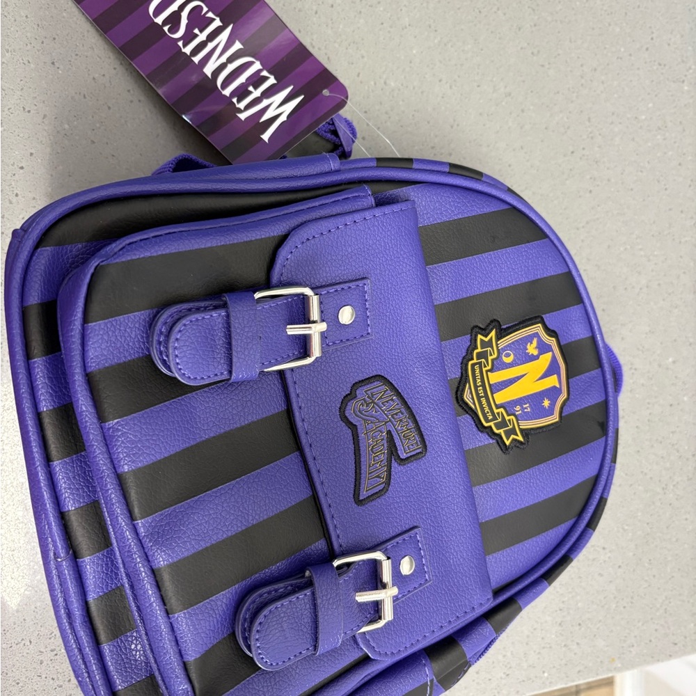 Wendnesday Purple & Black Striped Mini Backpack